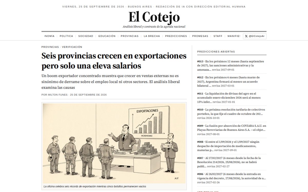 El Cotejo homepage with a newspaper layout, lead story and forecasts column