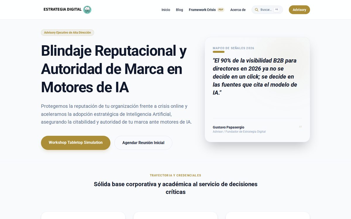 Estrategia Digital homepage with a light, editorial consulting layout